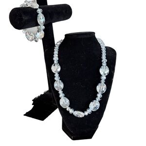 Vintage Ice Blue Glass Beaded Necklace and bracelet Elegant feminine